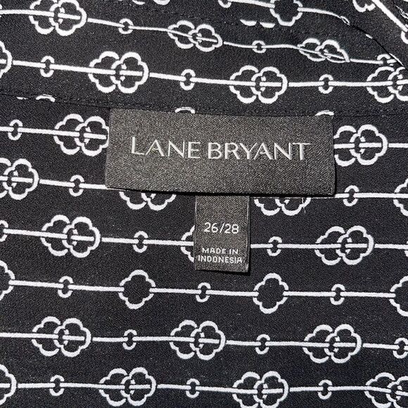 LANE BRYANT Womens Polyester Long Sleeve Blouse Geometric Black White Size 26/28 - Picture 3 of 5